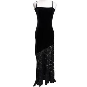VTG Fredericks Hollywood Maxi Dress XS Black Whimsygoth Velvet Lace Beaded Glam